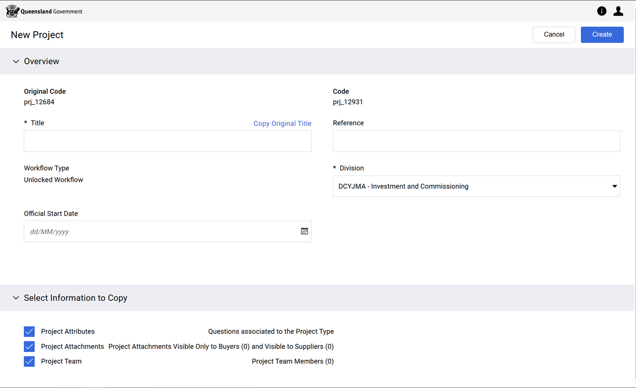 Create an FS or Particulars Project