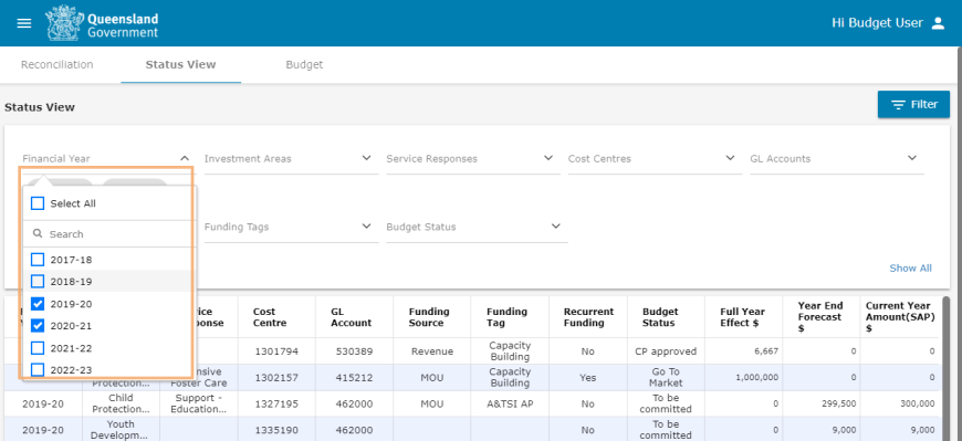 One Status View Accessing the status view